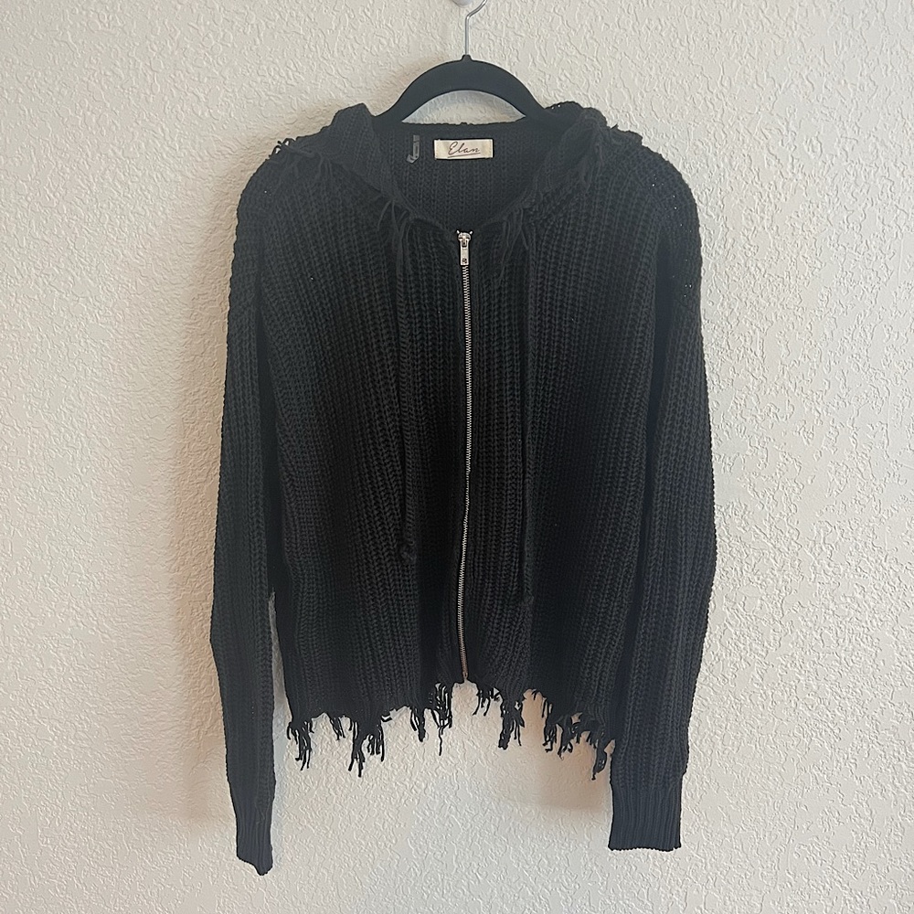 Elan black soft knitted zipper hoodie